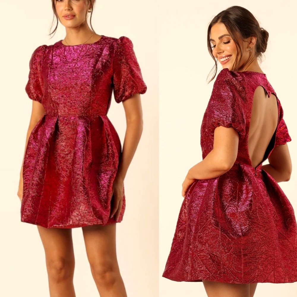 Textured Open-Back Mini Dress in Deep Magenta